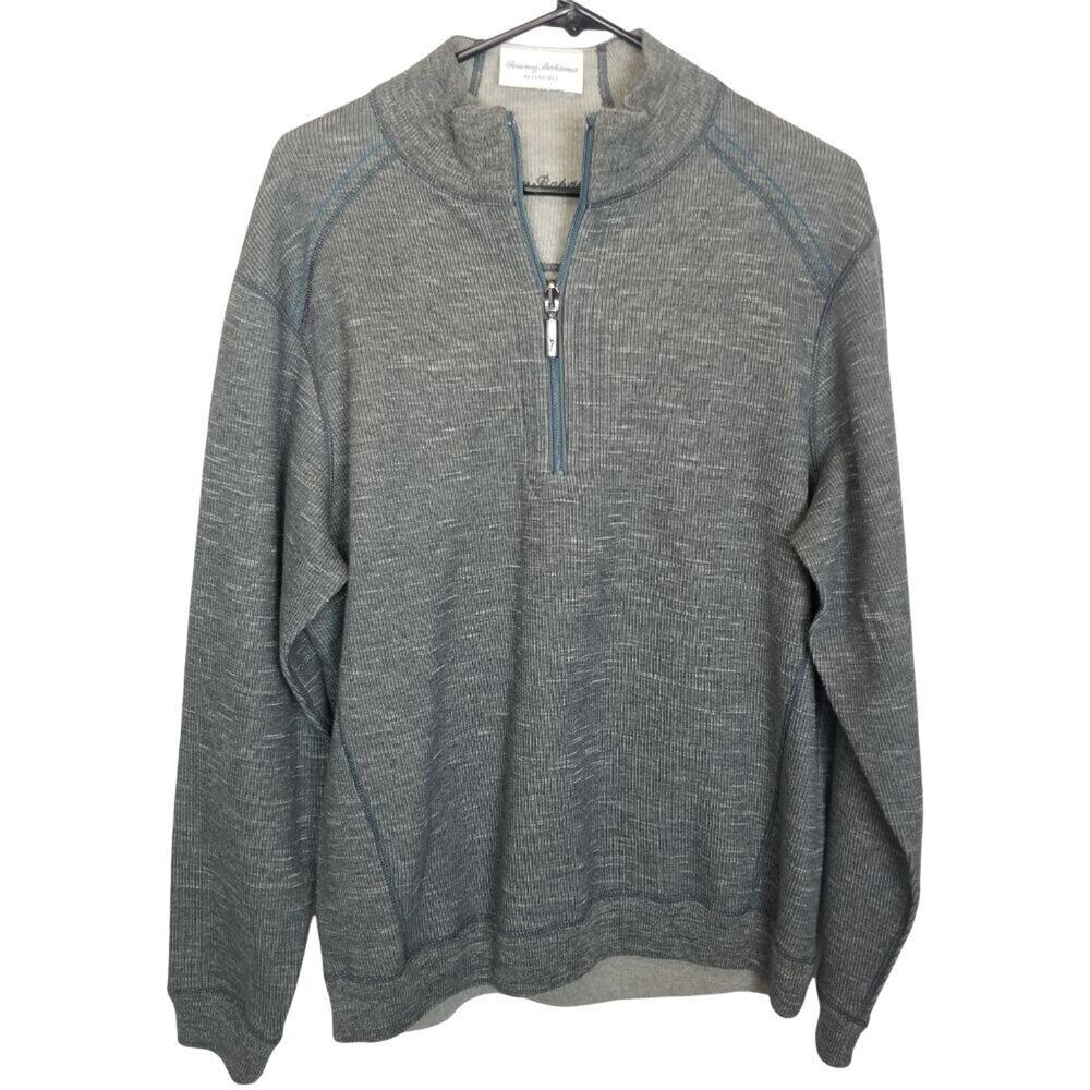 Tommy Bahama Mens Pullover Reversible Sweater Size L Minimalist 1/4 Zip Preppy
